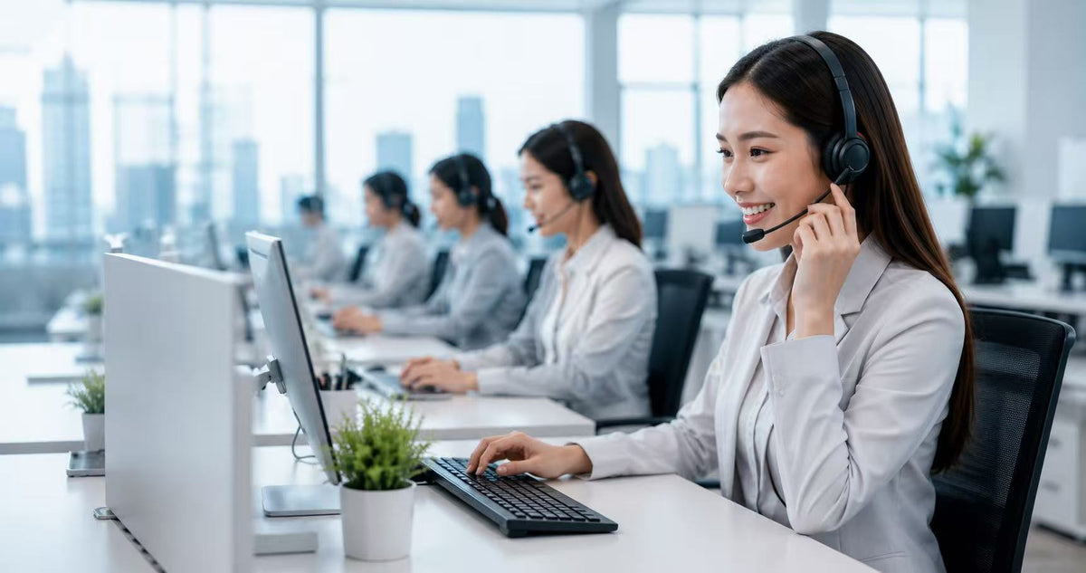 Customer support team assisting business customers