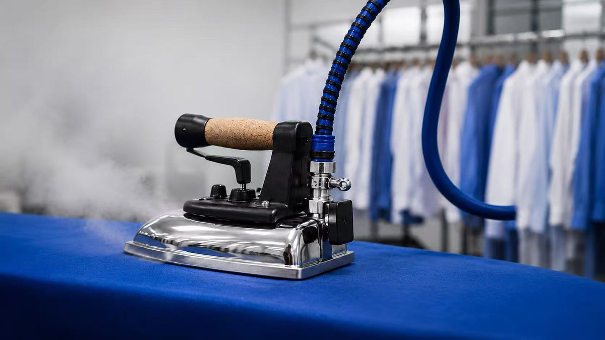Professional steam iron in a laundry facility